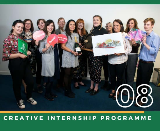 Millie and other creative interns, along with their arts mentors on the internship induction day.